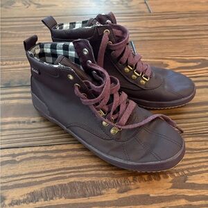Keds Dark Purple Sneakers with Black and White Plaid Lining